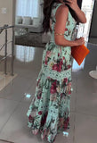 Green Sleeveless Printed Long Dress