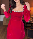 Red Velvet Elegant Short Dress