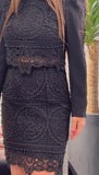 Black Hollow Beaded Half Skirt Two Piece Set