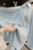 Blue Shimmer Embellished Silk Blouse