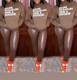 Brown Letter Print Hooded Top