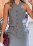 Gray Suit Half Skirt Set