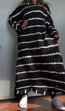 Black And White Striped Knit Loose Long Dress