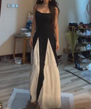 Black And White Splicing Halter Elegant Slim Long Dress