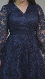 Navy Blue Floral Elegant Dress