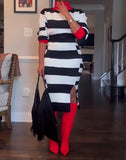 Striped Half Skirt Two Piece Set