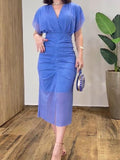 Elegant Slim V-Neck Dress In Blue