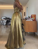 Gold Elegant Backless Pleated Dress