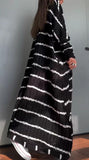 Black And White Striped Knit Loose Long Dress