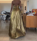 Gold Elegant Backless Pleated Dress