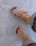 Gray Leather Suede Sandals